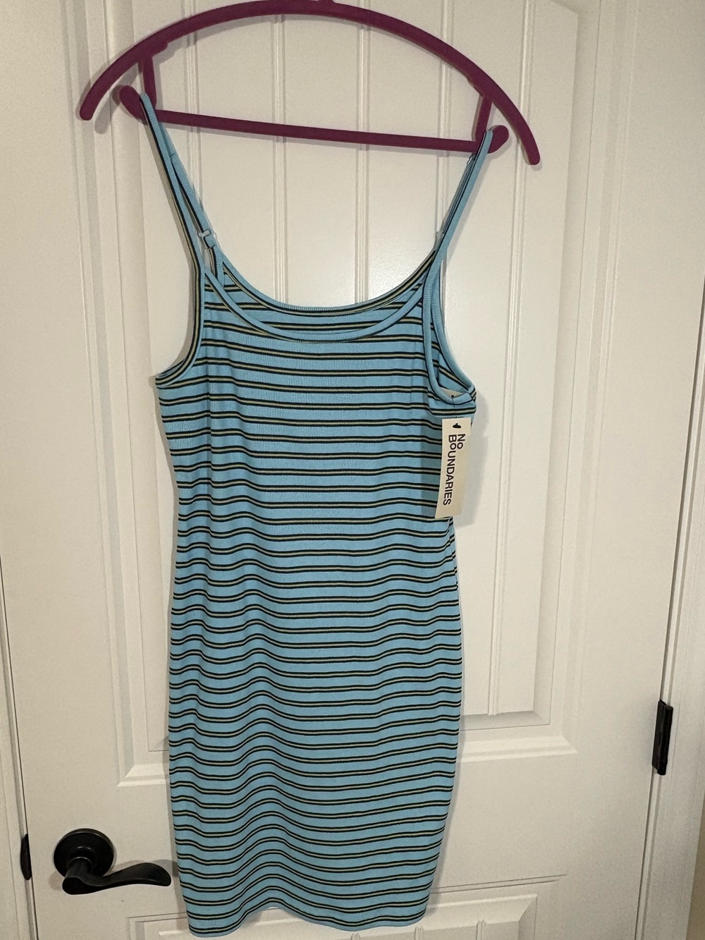 No Boundaries Light Blue and Black Striped Spaghetti Strap Dress